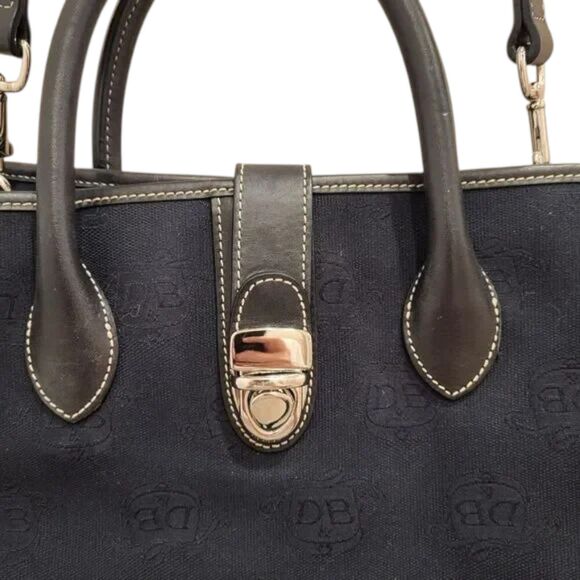 Vintage Dooney & Bourke Black Satchel Logo Canvas, Lock Clasp, Crossbody Strap - Picture 5 of 15